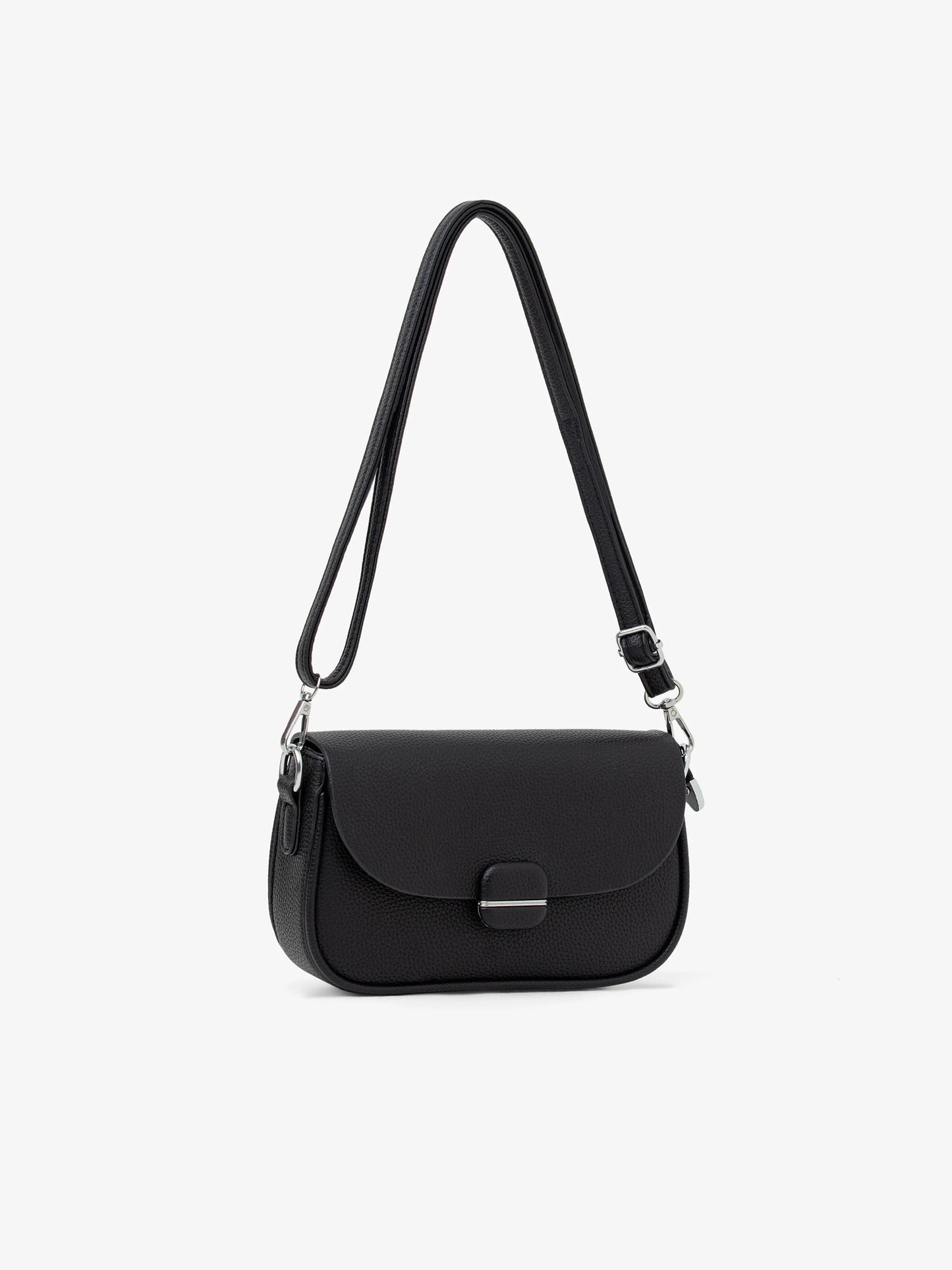 Black Textured Flap Crossbody Bag for Women