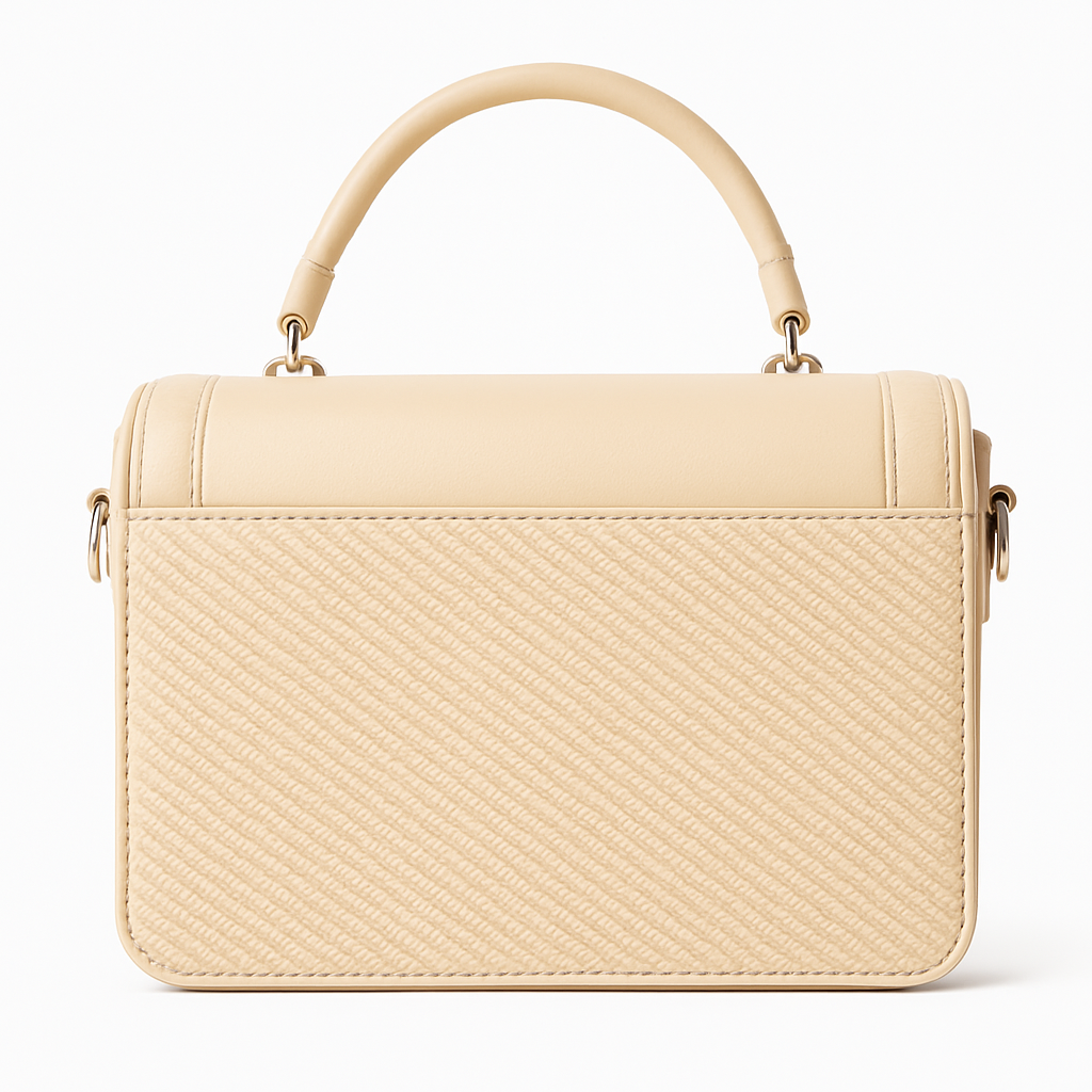 Cream Top-Handle Textured Handbag for Women – Elegant Faux Leather Shoulder Purse