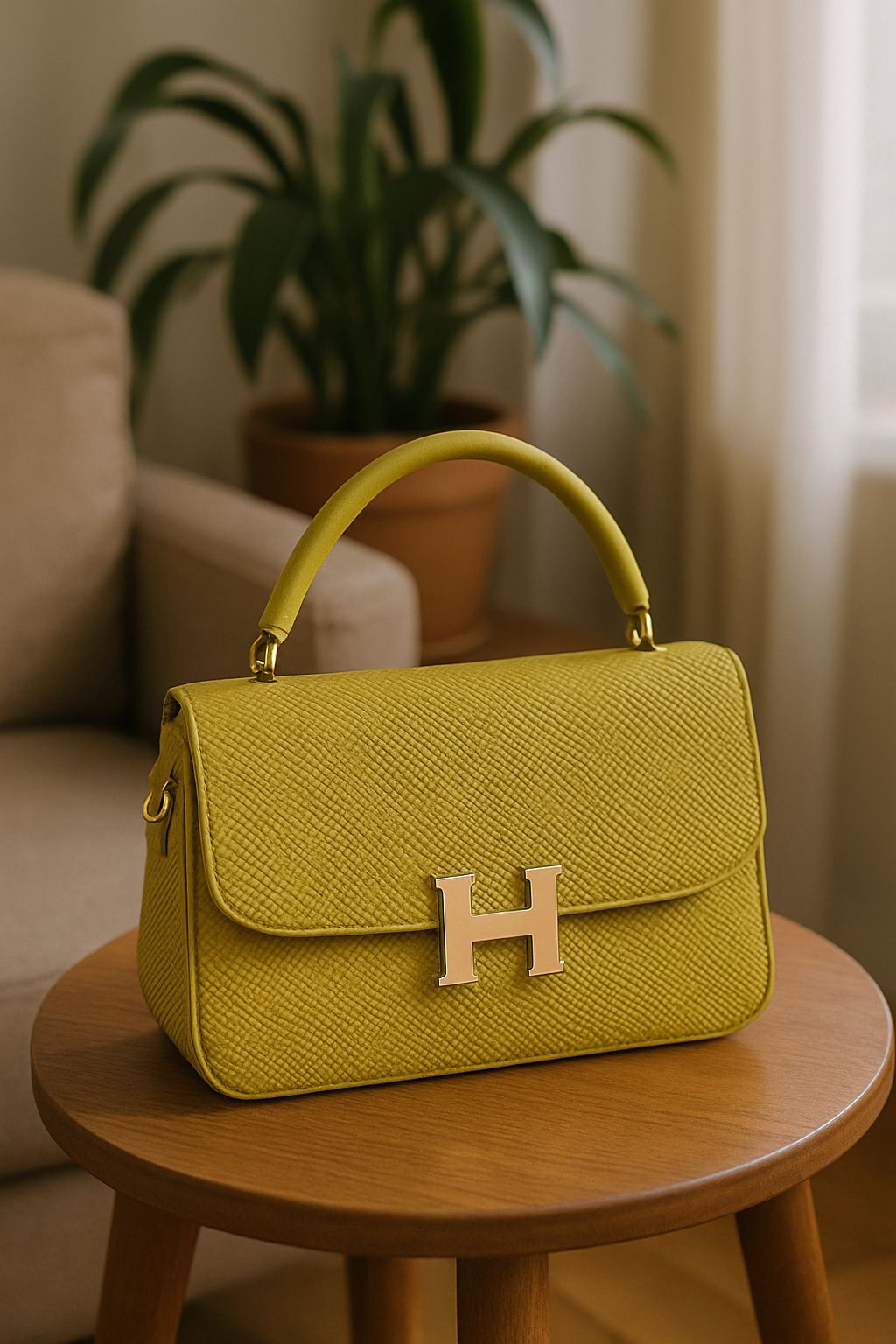 Light Green Textured Top-Handle Bag for Women