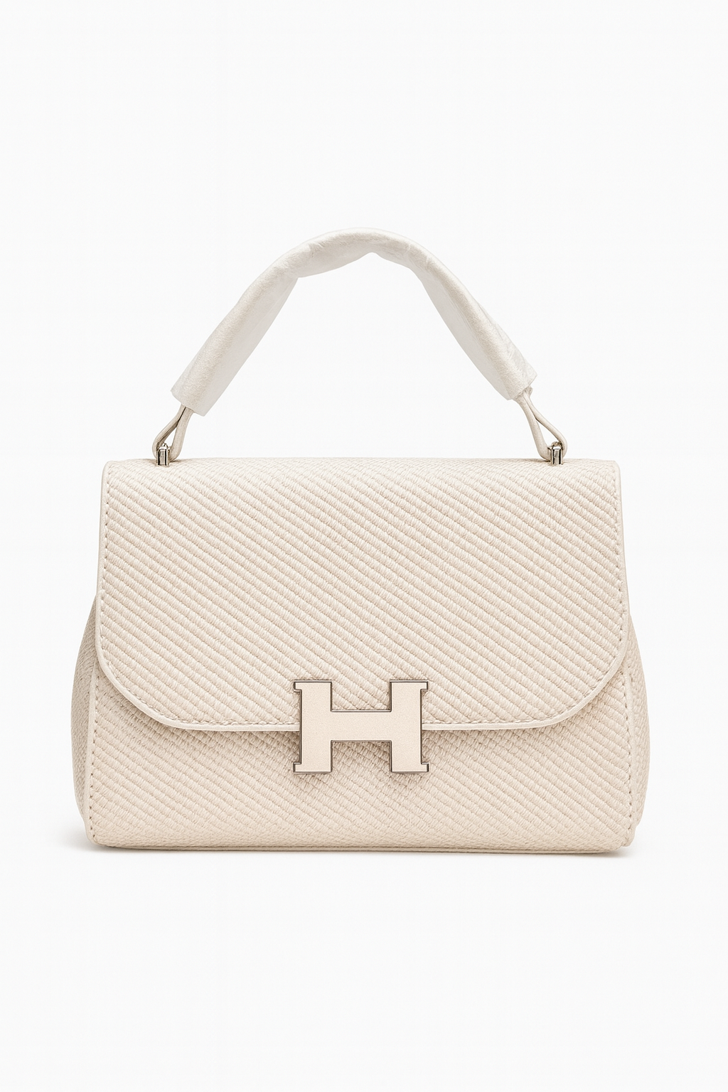 Ivory Textured Top-Handle Bag for Women – Elegant Designer-Inspired Shoulder Purse