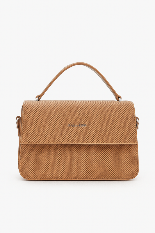 Camel Brown Textured Top-Handle Bag for Women – Elegant Everyday textured Handbag