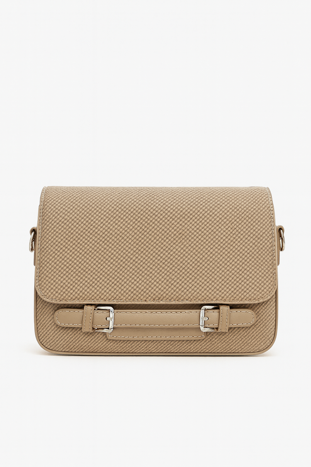 Tan Brown Textured Crossbody Bag for Women – Elegant Buckle Detail Shoulder Purse