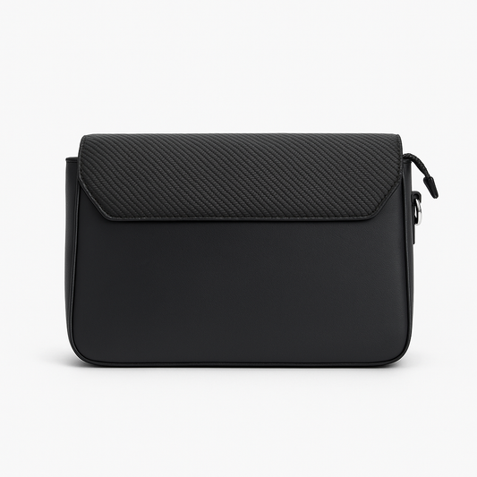 Black Textured Flap Crossbody Bag for Women – Stylish Everyday Shoulder Purse