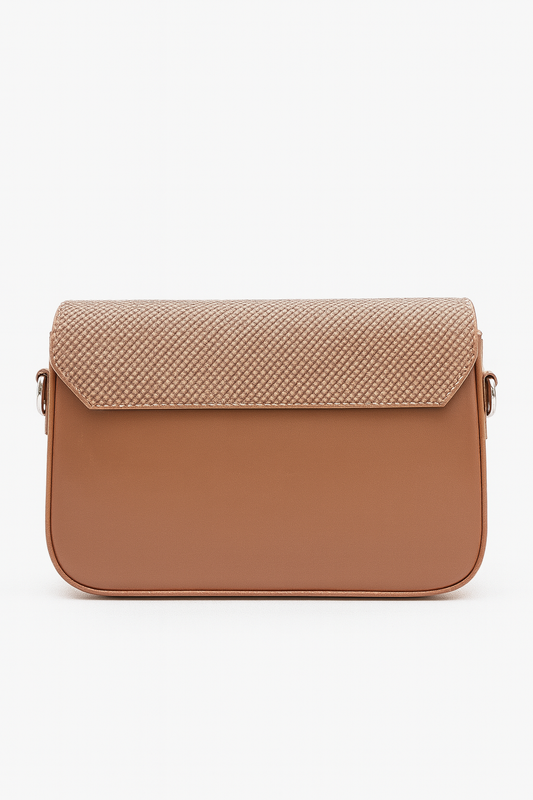 Beige Textured Crossbody Bag for Women – Elegant Buckle Detail Shoulder Purse