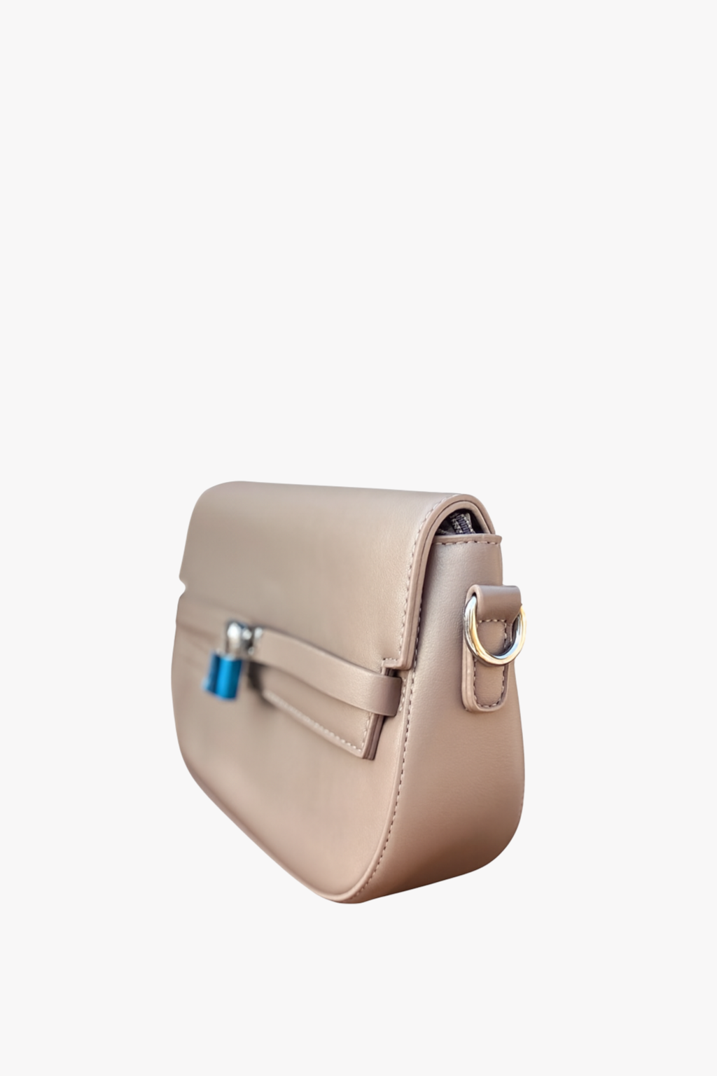 Taupe Leather Mini Crossbody Bag with Lock Detail