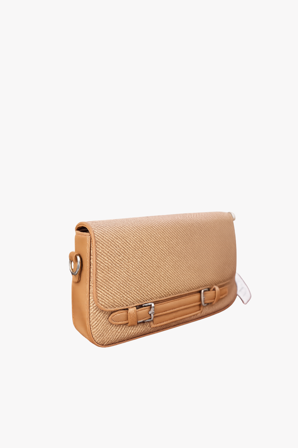Brown Textured Buckle Detail Crossbody Bag for Women