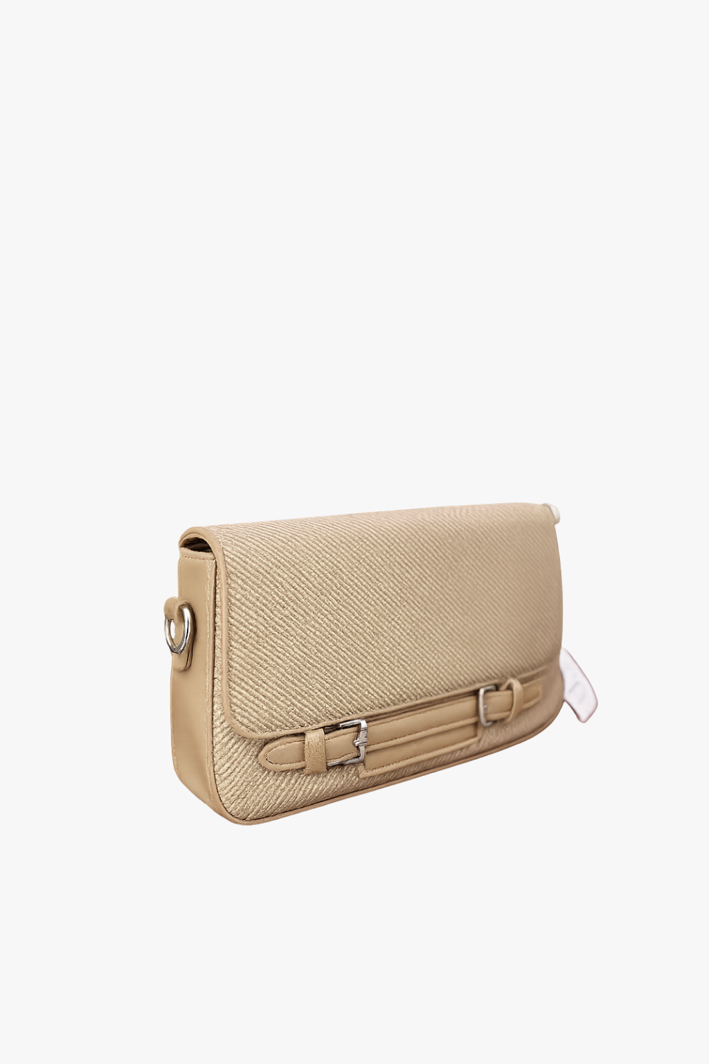 Camel Brown Textured Buckle Detail Crossbody Bag for Women