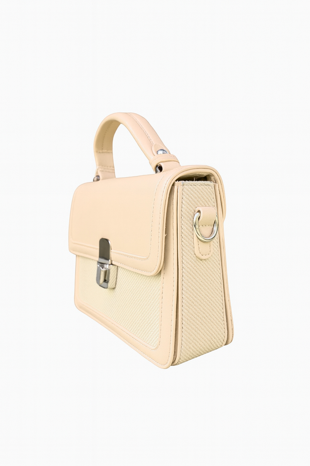 Cream Top-Handle Textured Handbag for Women