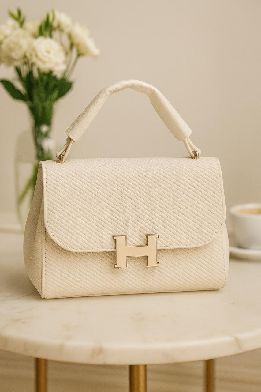 Ivory Textured Top-Handle Bag for Women